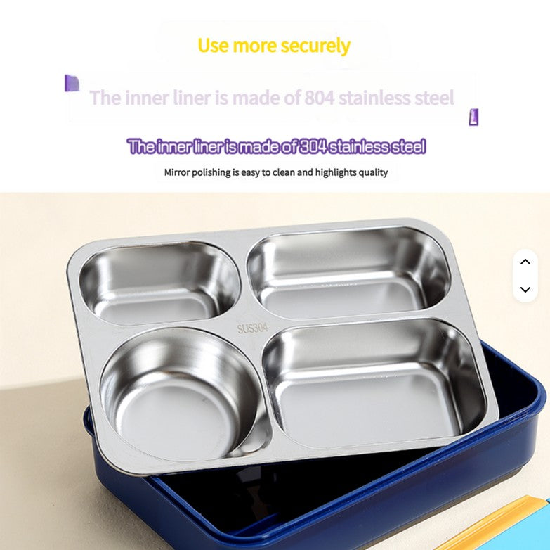 Mini Muffets Leak-Proof 4 Compartment Stainless Steel Lunch Box for Kids BPA-Free Bento Box for School, Travel & Picnics 800ML