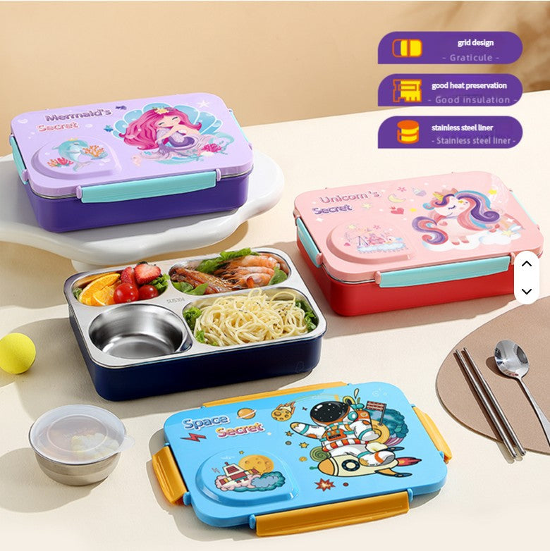 Mini Muffets Leak-Proof 4 Compartment Stainless Steel Lunch Box for Kids BPA-Free Bento Box for School, Travel & Picnics 800ML