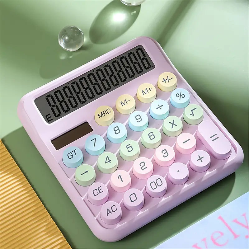 Mini Muffets Colorful Mechanical Calculator with Large LCD Display & Big Round Buttons For Office & Students
