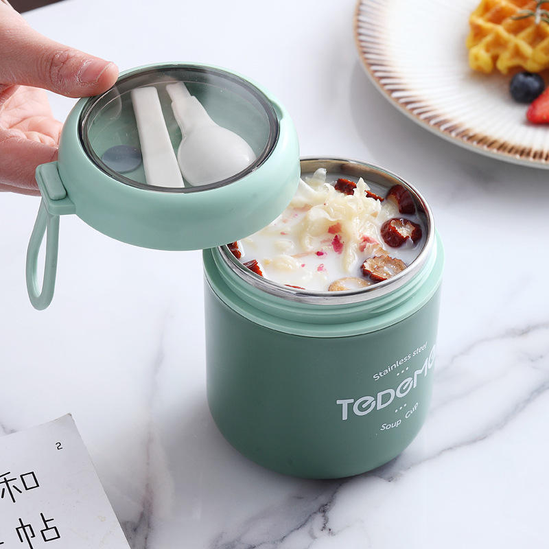 Mini Muffets Stainless Steel Thermal Soup Cup Lunch Box Insulated Leakproof Food Jar with Spoon for Kids & Adults - 530 ML