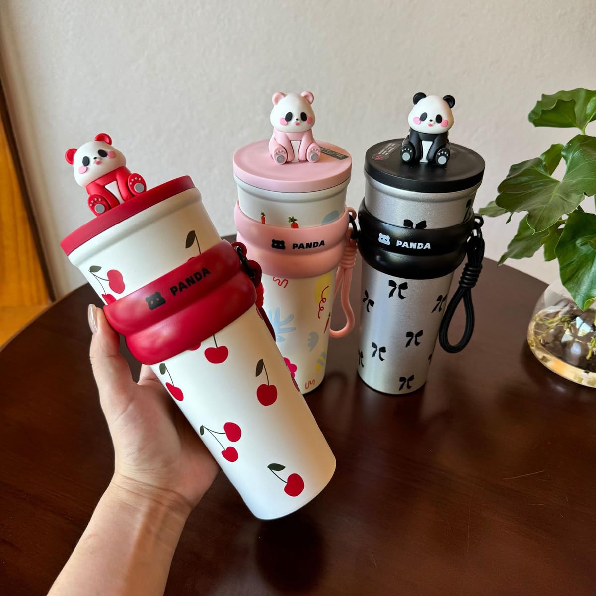 Mini Muffets Pookie Panda Stainless Steel Sipper with Attached Strap