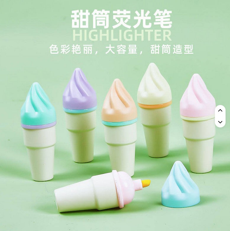 Mini Muffets Ice-cream Shaped Highlighters with Fine Grip Markers, Pack of 6
