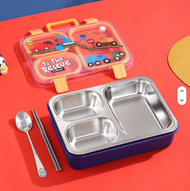 Mini Muffets Leak-Proof 3 Compartment Stainless Steel Lunch Box for Kids BPA-Free Bento Box for School, Travel & Picnics 700ML