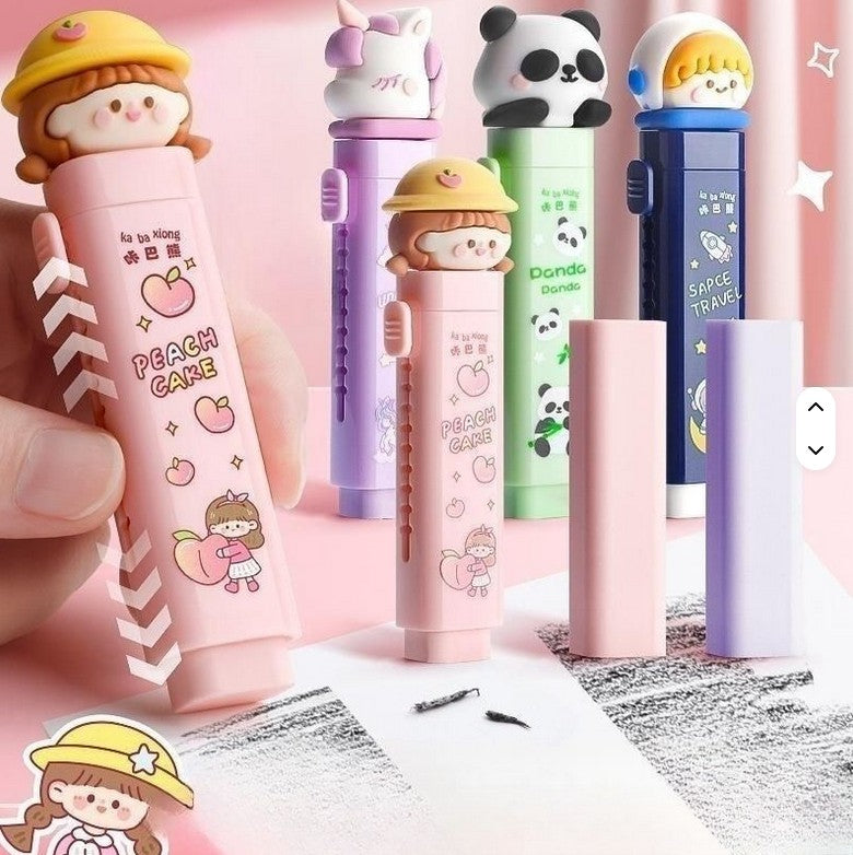 Mini Muffets Cartoon Shaped Cute Erasers Push Pull Design Erasers for Kids Students - Set of 3