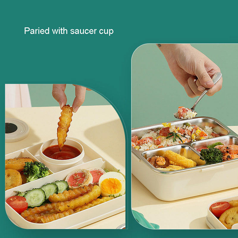 Mini Muffets Kids Fun Dino Theme Stainless Steel Bento Leak-Proof Lunch Box for School, 3-Compartment, Sauce Jar & Spoon