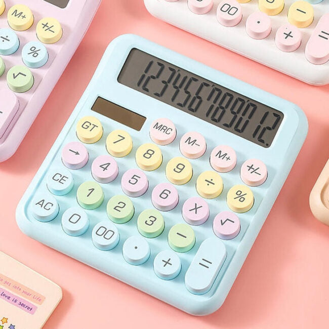 Mini Muffets Colorful Mechanical Calculator with Large LCD Display & Big Round Buttons For Office & Students