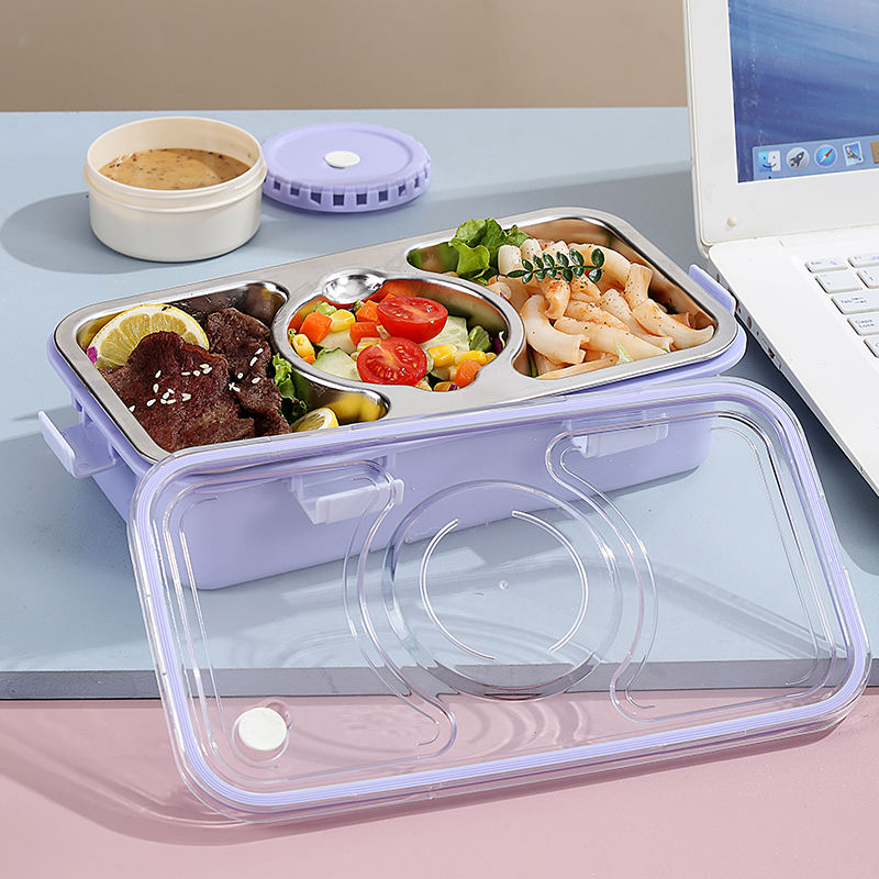 Mini Muffets Stainless Steel 3 Compartments Bento Insulated Lunch Box Airtight & Leak-Proof for Kids & Adults