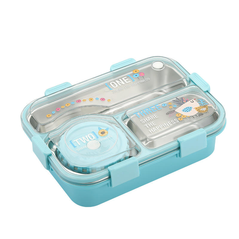 Mini Muffets Stainless Steel 3 Compartments Bento Lunch Box Airtight & Leak-Proof with Small Container for Kids & Adults