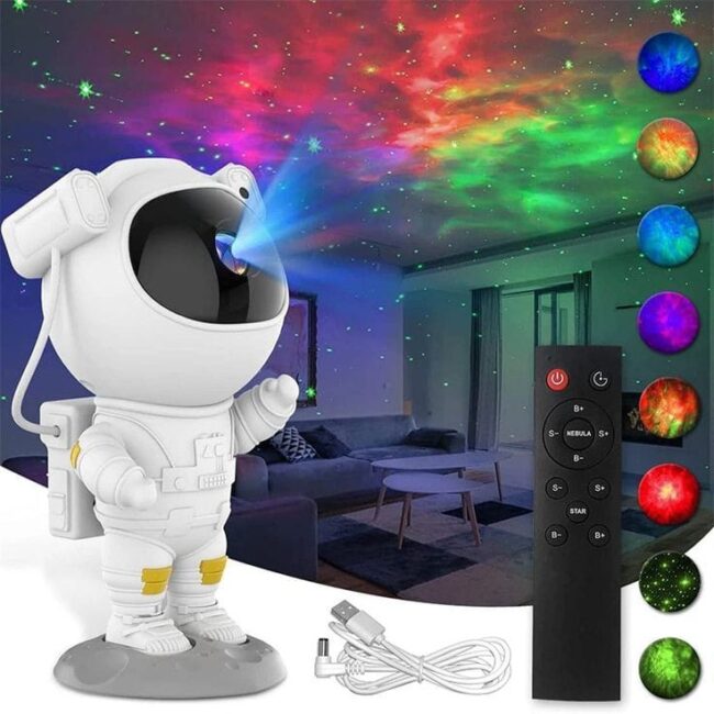 Mini Muffets Astronaut Light Projector – 360° Galaxy Star Projector with Timer & Remote Control, Ideal for Bedroom, Home Decor & Parties