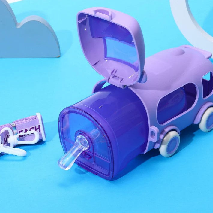 Mini Muffets Kids Bus Shaped Water Bottle Sipper with Strap, Leakproof & BPA Free 500 ML