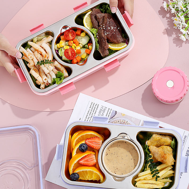 Mini Muffets Stainless Steel 3 Compartments Bento Insulated Lunch Box Airtight & Leak-Proof for Kids & Adults
