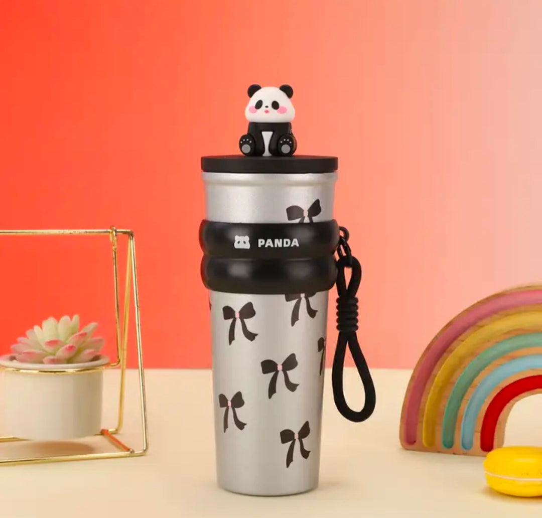 Mini Muffets Pookie Panda Stainless Steel Sipper with Attached Strap
