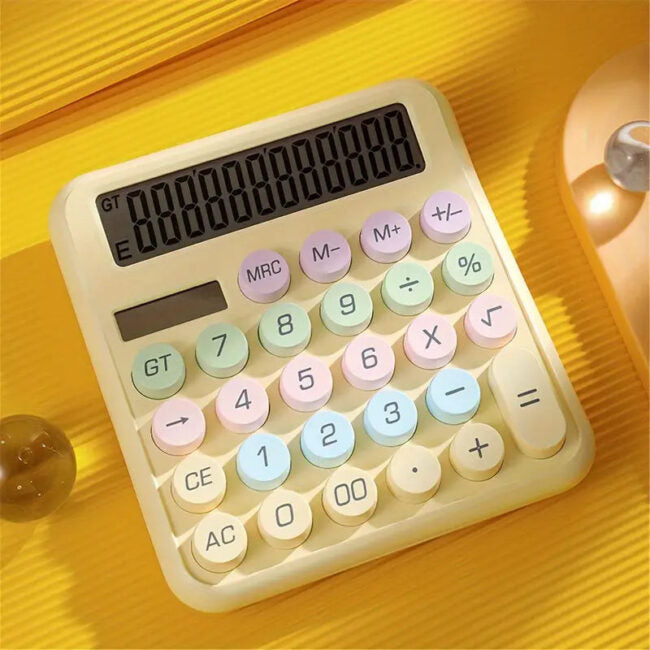 Mini Muffets Colorful Mechanical Calculator with Large LCD Display & Big Round Buttons For Office & Students