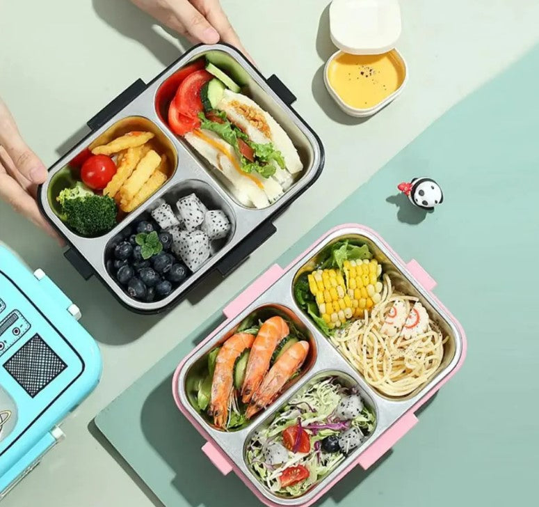 Mini Muffets Kids Unicorn Spaces Panda Themed Stainless Steel Bento Leakproof Lunch Box with 3 Compartment