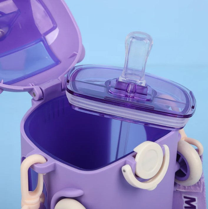 Mini Muffets Kids Bus Shaped Water Bottle Sipper with Strap, Leakproof & BPA Free 500 ML