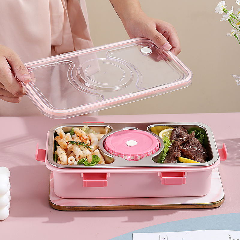 Mini Muffets Stainless Steel 3 Compartments Bento Insulated Lunch Box Airtight & Leak-Proof for Kids & Adults