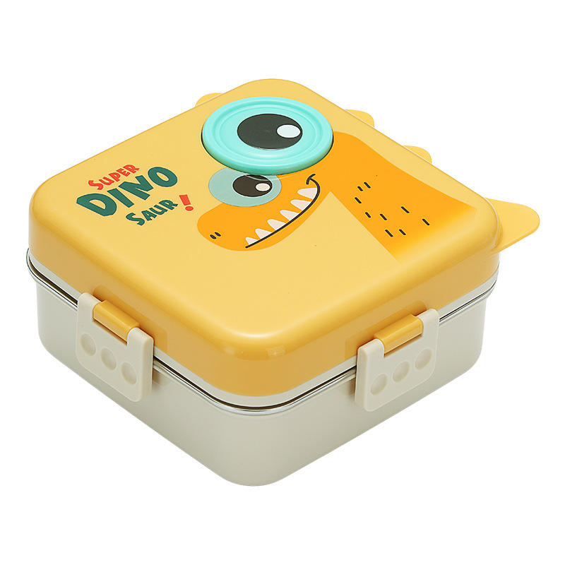 Mini Muffets Kids Fun Dino Theme Stainless Steel Bento Leak-Proof Lunch Box for School, 3-Compartment, Sauce Jar & Spoon