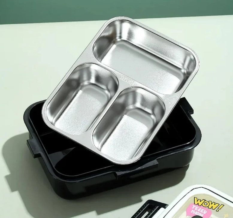 Mini Muffets Kids Unicorn Spaces Panda Themed Stainless Steel Bento Leakproof Lunch Box with 3 Compartment