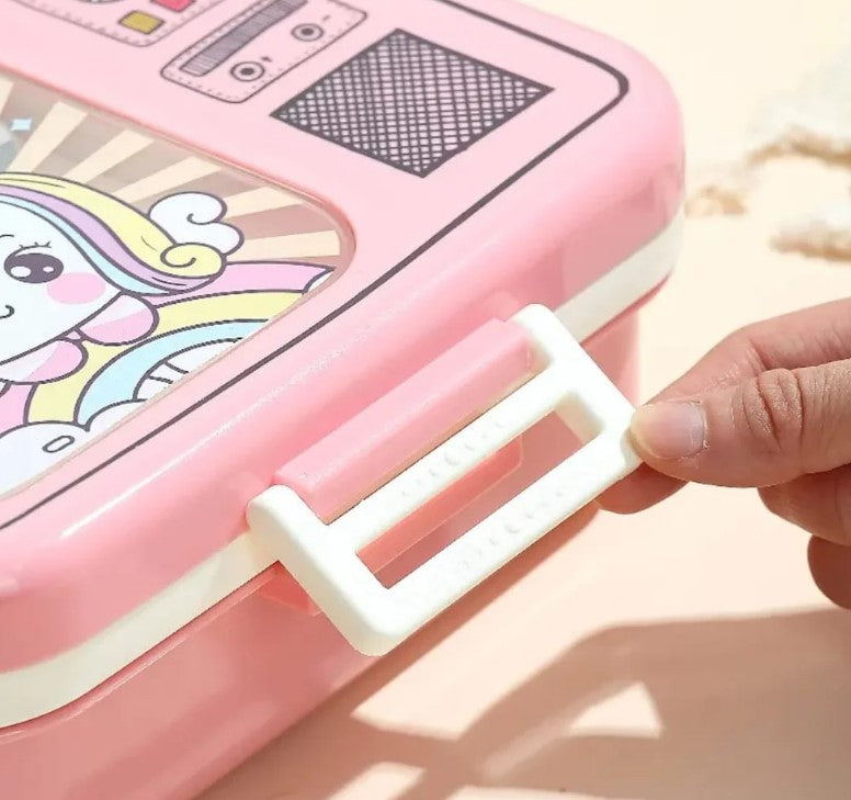 Mini Muffets Kids Unicorn Spaces Panda Themed Stainless Steel Bento Leakproof Lunch Box with 3 Compartment