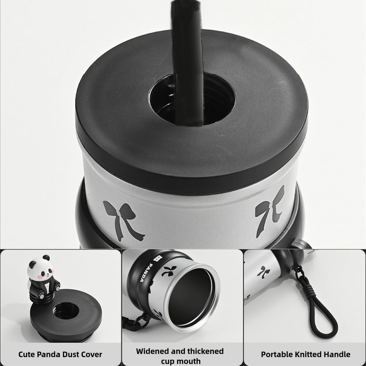Mini Muffets Pookie Panda Stainless Steel Sipper with Attached Strap