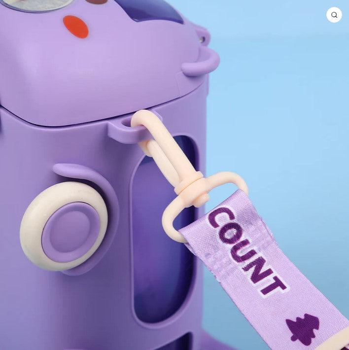 Mini Muffets Kids Bus Shaped Water Bottle Sipper with Strap, Leakproof & BPA Free 500 ML