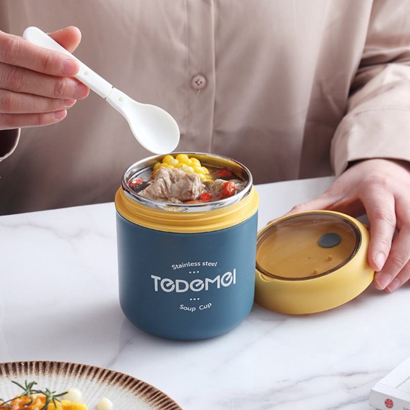 Mini Muffets Stainless Steel Thermal Soup Cup Lunch Box Insulated Leakproof Food Jar with Spoon for Kids & Adults - 530 ML