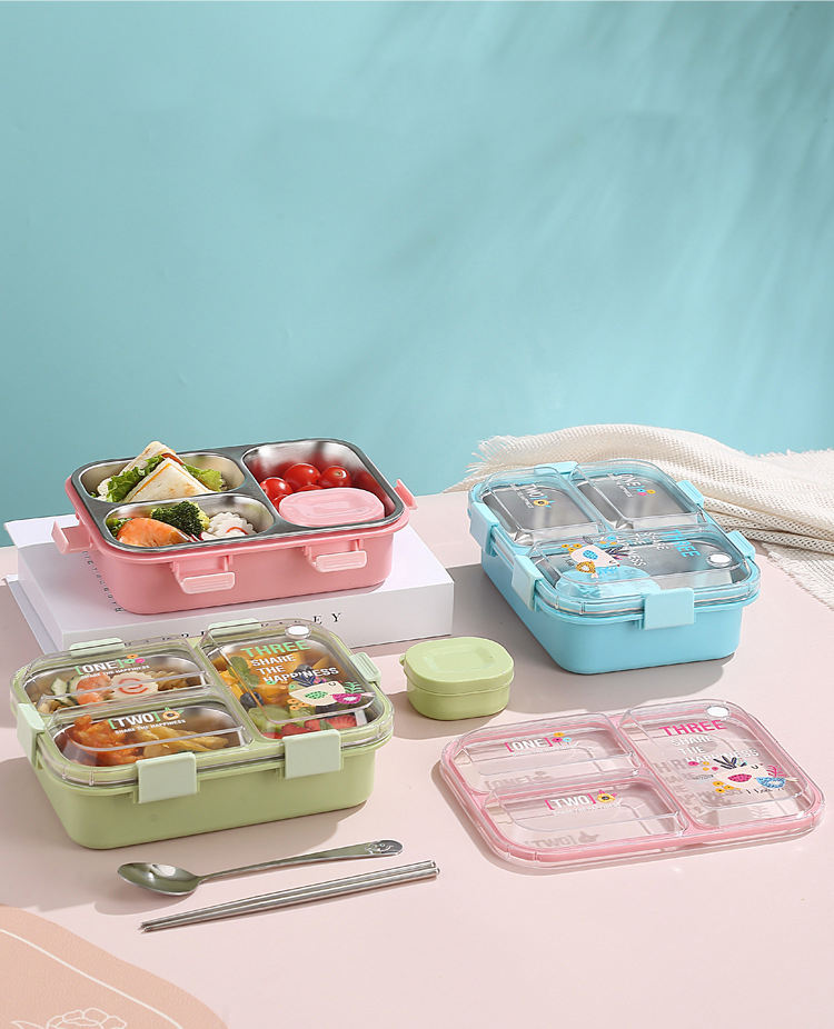 Mini Muffets Stainless Steel 3 Compartments Bento Lunch Box Airtight & Leak-Proof with Small Container for Kids & Adults
