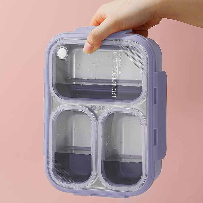 Mini Muffets Stainless Steel 3 Compartments Bento Lunch Box Airtight & Leak-Proof for Kids & Adults with 4-Sided Lock