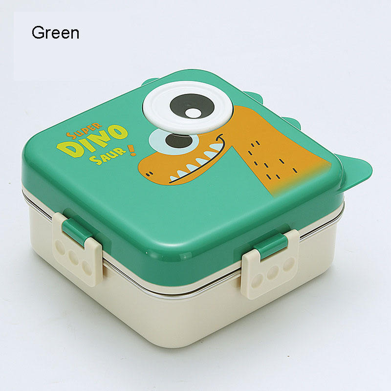 Mini Muffets Kids Fun Dino Theme Stainless Steel Bento Leak-Proof Lunch Box for School, 3-Compartment, Sauce Jar & Spoon
