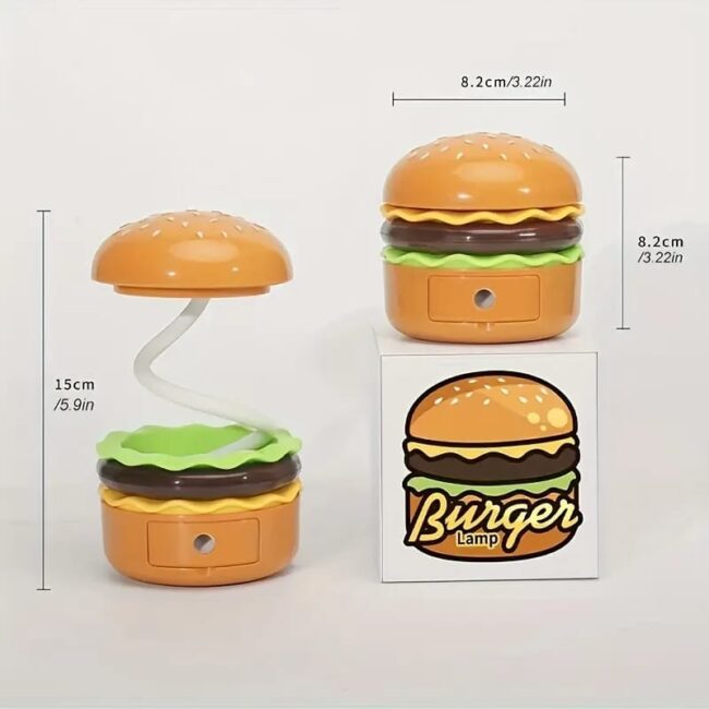 Mini Muffets Hamburger Table Lamp Burger Design Desk Light with Built-in Sharpener & Pen Holder for Kids