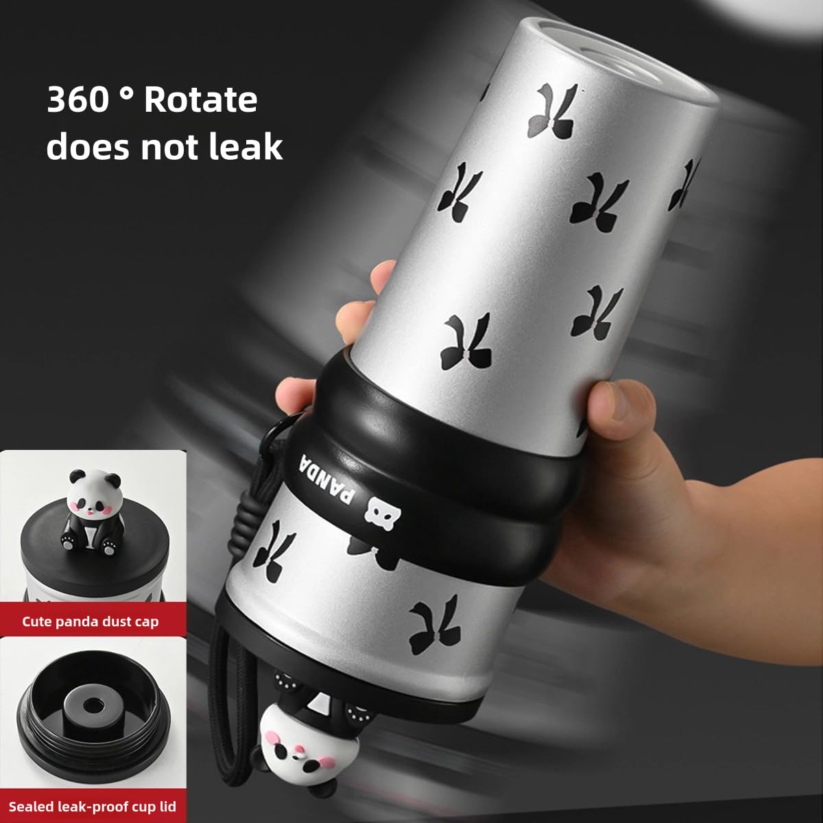 Mini Muffets Pookie Panda Stainless Steel Sipper with Attached Strap