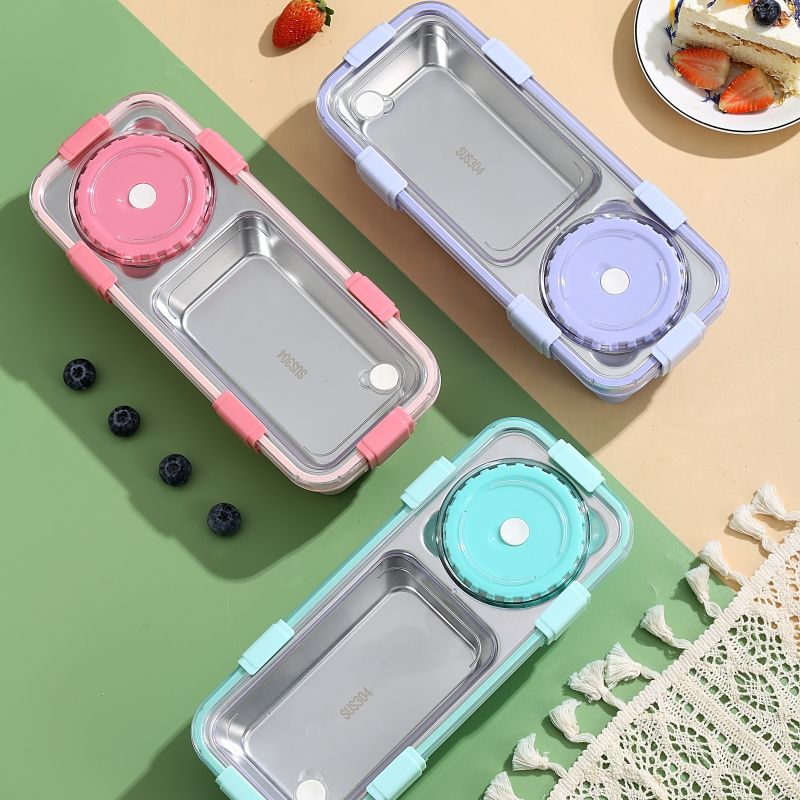 Mini Muffets Stainless Steel Bento Lunch Box Set for Food with 2 Compartment & 150ml Container 100% Leak-Proof Design