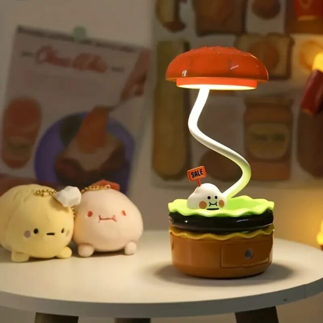 Mini Muffets Hamburger Table Lamp Burger Design Desk Light with Built-in Sharpener & Pen Holder for Kids