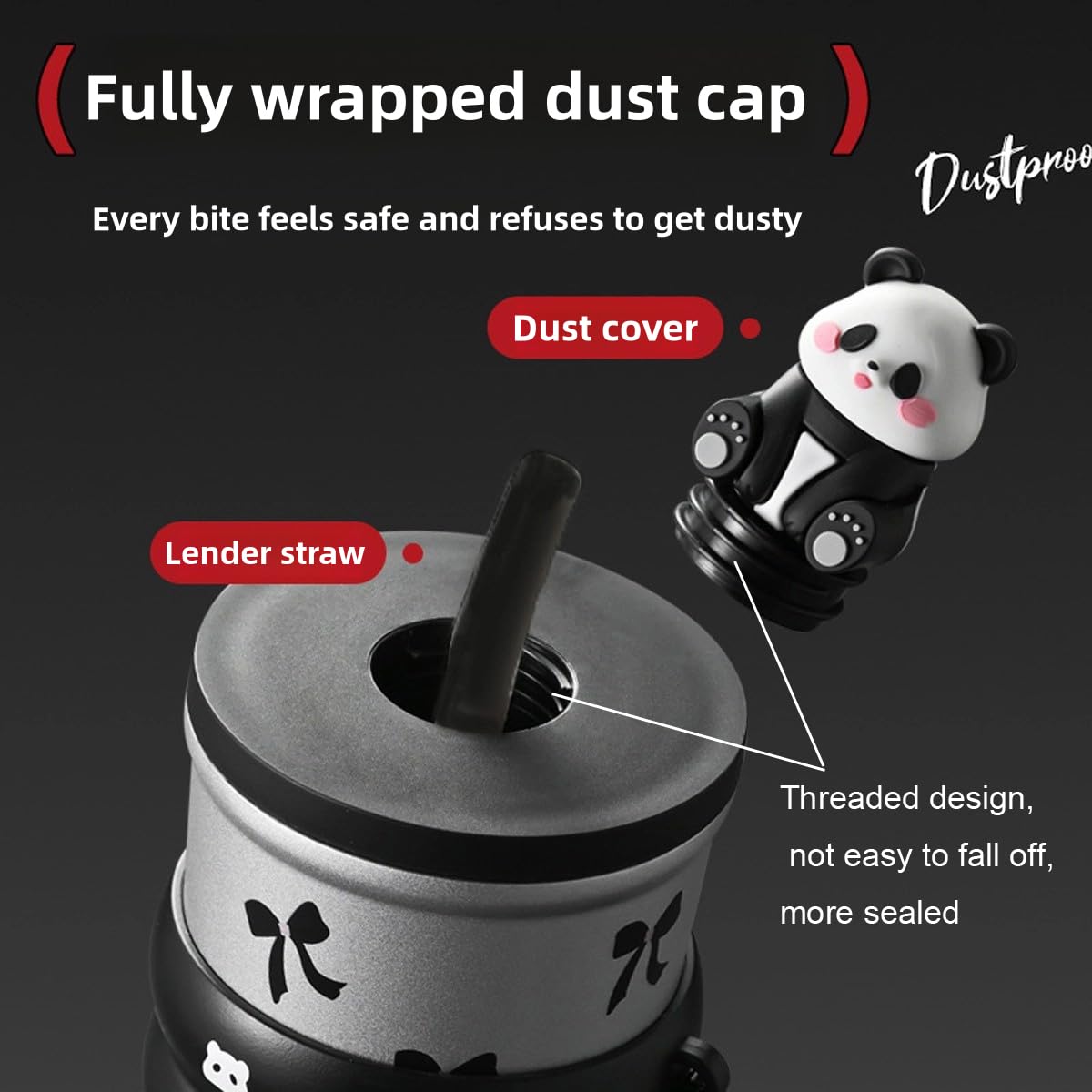 Mini Muffets Pookie Panda Stainless Steel Sipper with Attached Strap