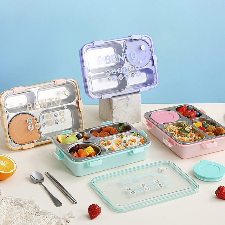 Mini Muffets Stainless Steel 4 Compartments Bento Lunch Box Airtight &amp; Leak-Proof with Small Container for Kids &amp; Adults