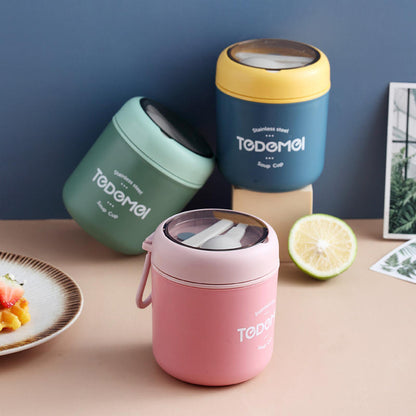 Mini Muffets Stainless Steel Thermal Soup Cup Lunch Box Insulated Leakproof Food Jar with Spoon for Kids &amp; Adults - 530 ML
