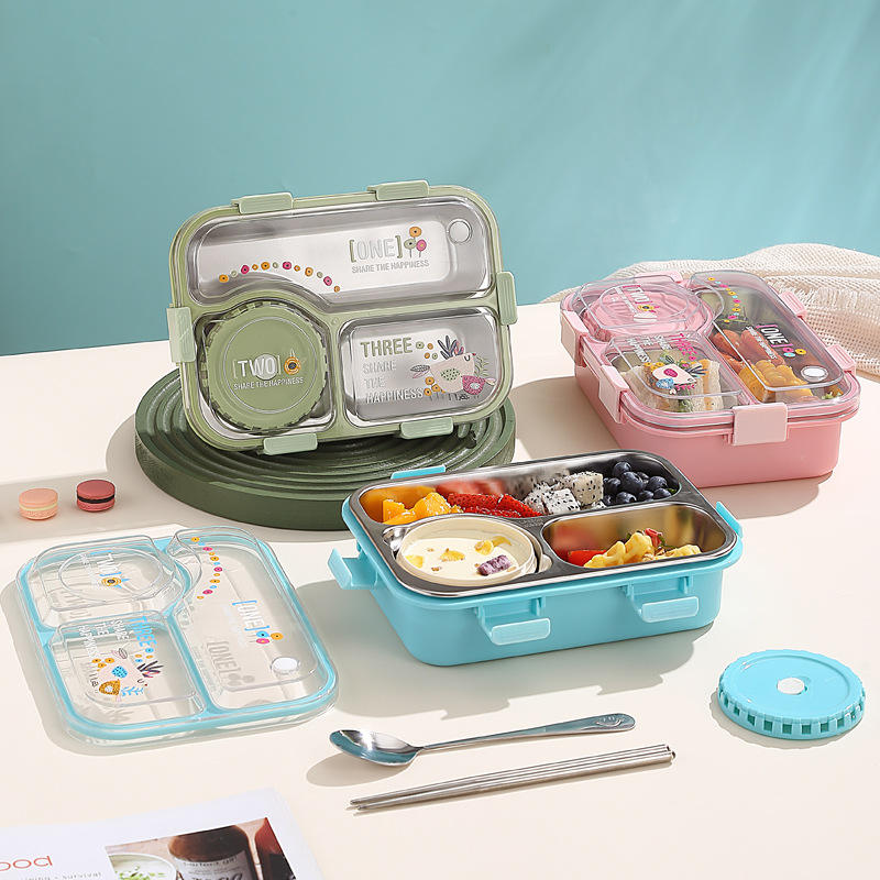 Mini Muffets Stainless Steel 3 Compartments Bento Lunch Box Airtight &amp; Leak-Proof with Small Container for Kids &amp; Adults