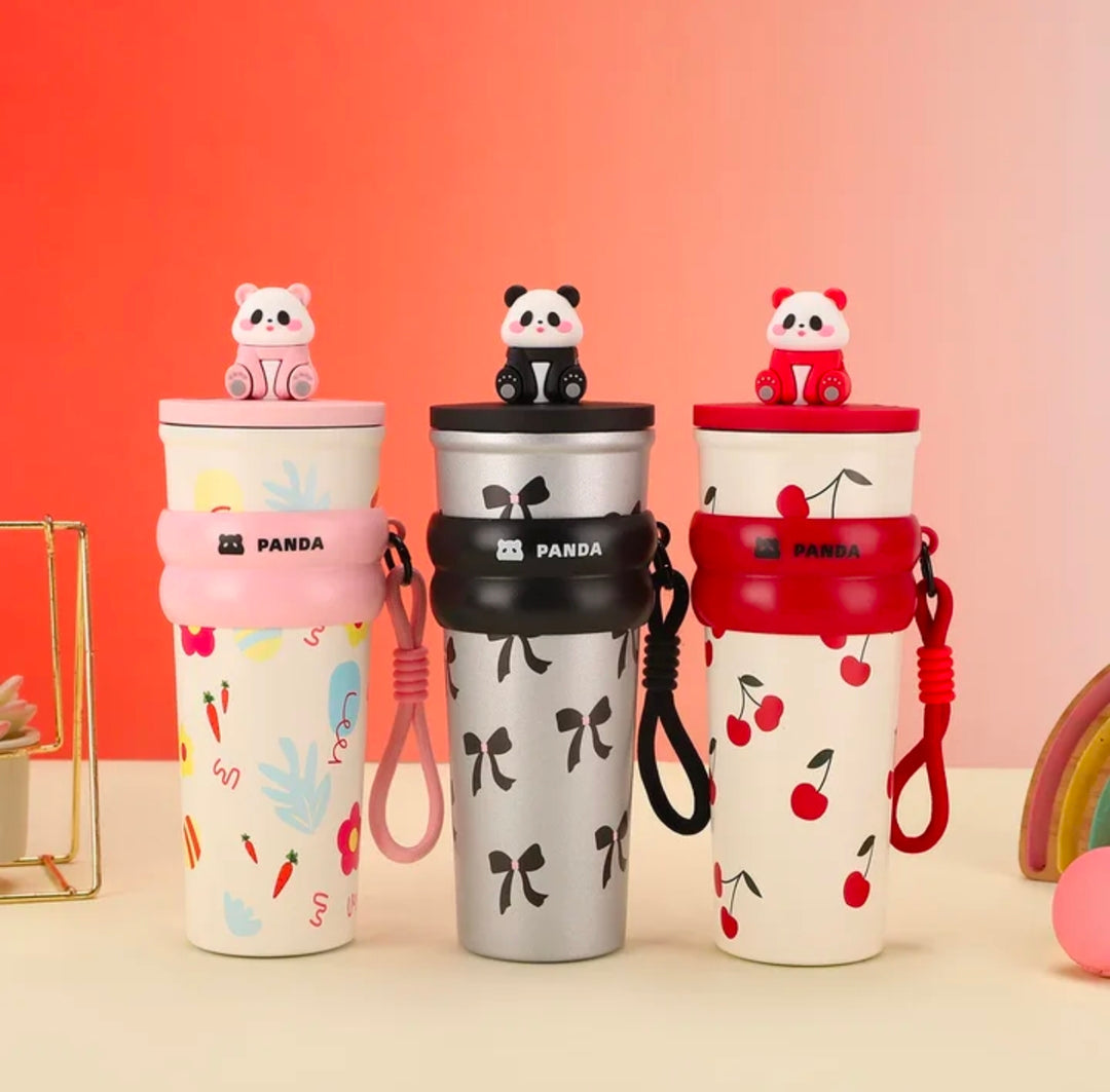 Mini Muffets Pookie Panda Stainless Steel Sipper with Attached Strap