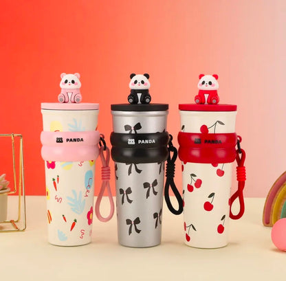 Mini Muffets Pookie Panda Stainless Steel Sipper with Attached Strap