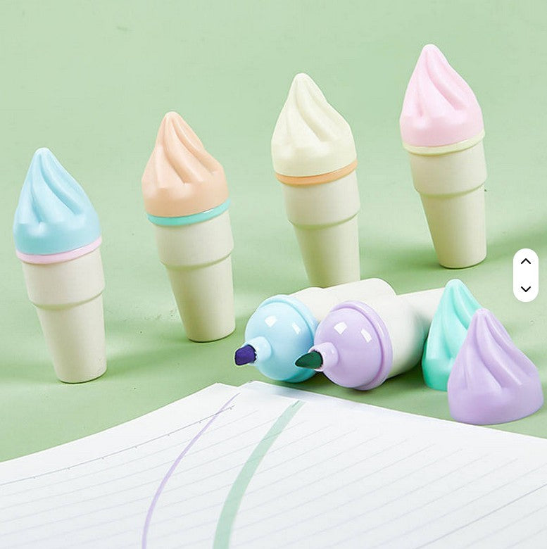 Mini Muffets Ice-cream Shaped Highlighters with Fine Grip Markers, Pack of 6