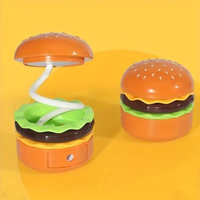Mini Muffets Hamburger Table Lamp  Burger Design Desk Light with Built-in Sharpener &amp; Pen Holder for Kids