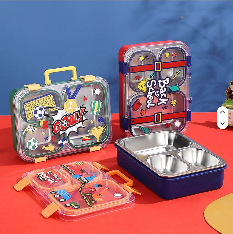 Mini Muffets Leak-Proof 3 Compartment Stainless Steel Lunch Box for Kids BPA-Free Bento Box for School, Travel &amp; Picnics 700ML