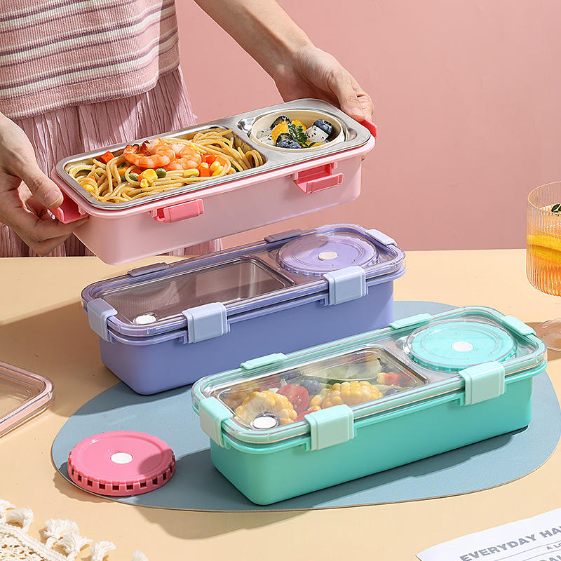 Mini Muffets Stainless Steel Bento Lunch Box Set for Food with 2 Compartment &amp; 150ml Container 100% Leak-Proof Design