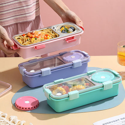 Mini Muffets Stainless Steel Bento Lunch Box Set for Food with 2 Compartment &amp; 150ml Container 100% Leak-Proof Design