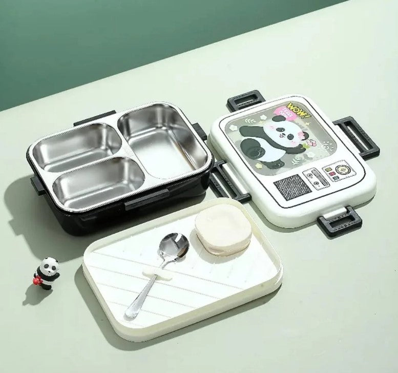 Mini Muffets Kids Unicorn Spaces Panda Themed Stainless Steel Bento Leakproof Lunch Box with 3 Compartment