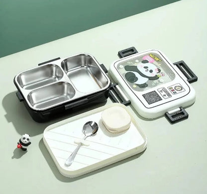 Mini Muffets Kids Unicorn Spaces Panda Themed Stainless Steel Bento Leakproof Lunch Box with 3 Compartment
