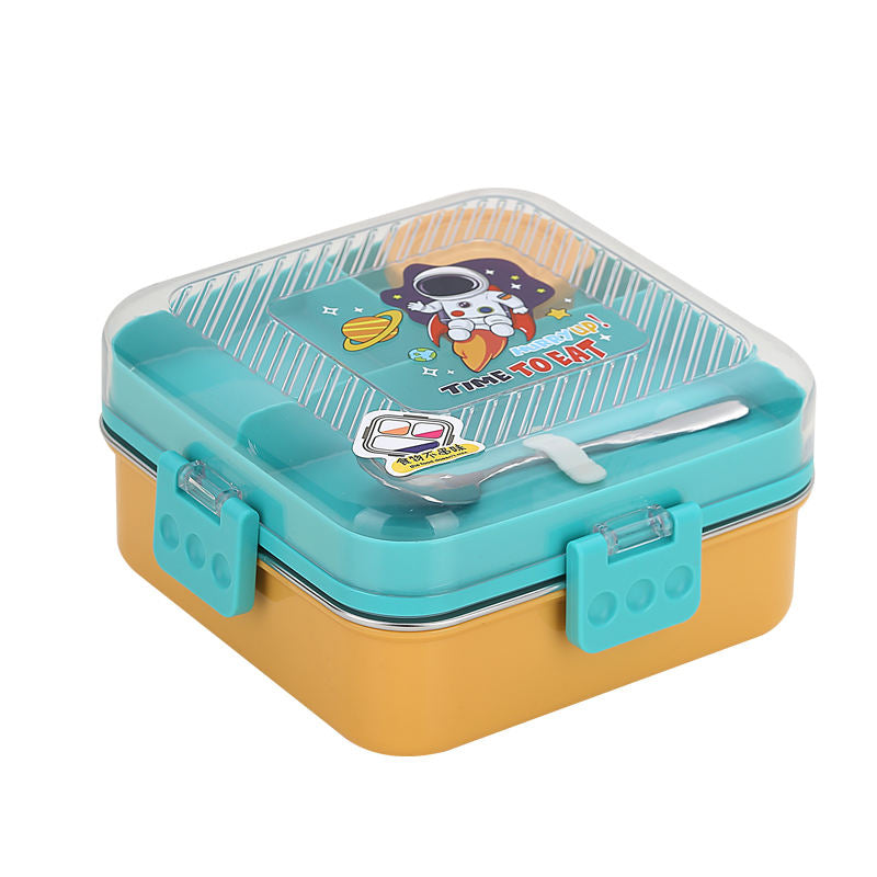 Mini Muffets Cute Themes Stainless Steel Bento Leak-Proof Lunch Box for School, 3-Compartment, Sauce Jar &amp; Spoon