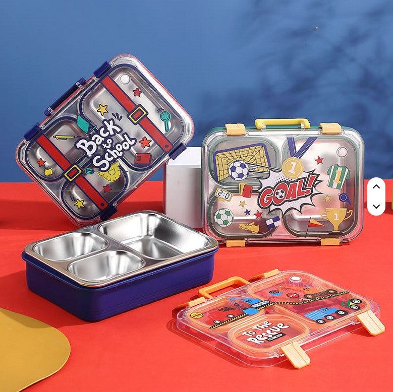 Mini Muffets Leak-Proof 3 Compartment Stainless Steel Lunch Box for Kids BPA-Free Bento Box for School, Travel &amp; Picnics 700ML