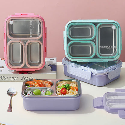 Mini Muffets Stainless Steel 3 Compartments Bento Lunch Box Airtight &amp; Leak-Proof for Kids &amp; Adults with 4-Sided Lock