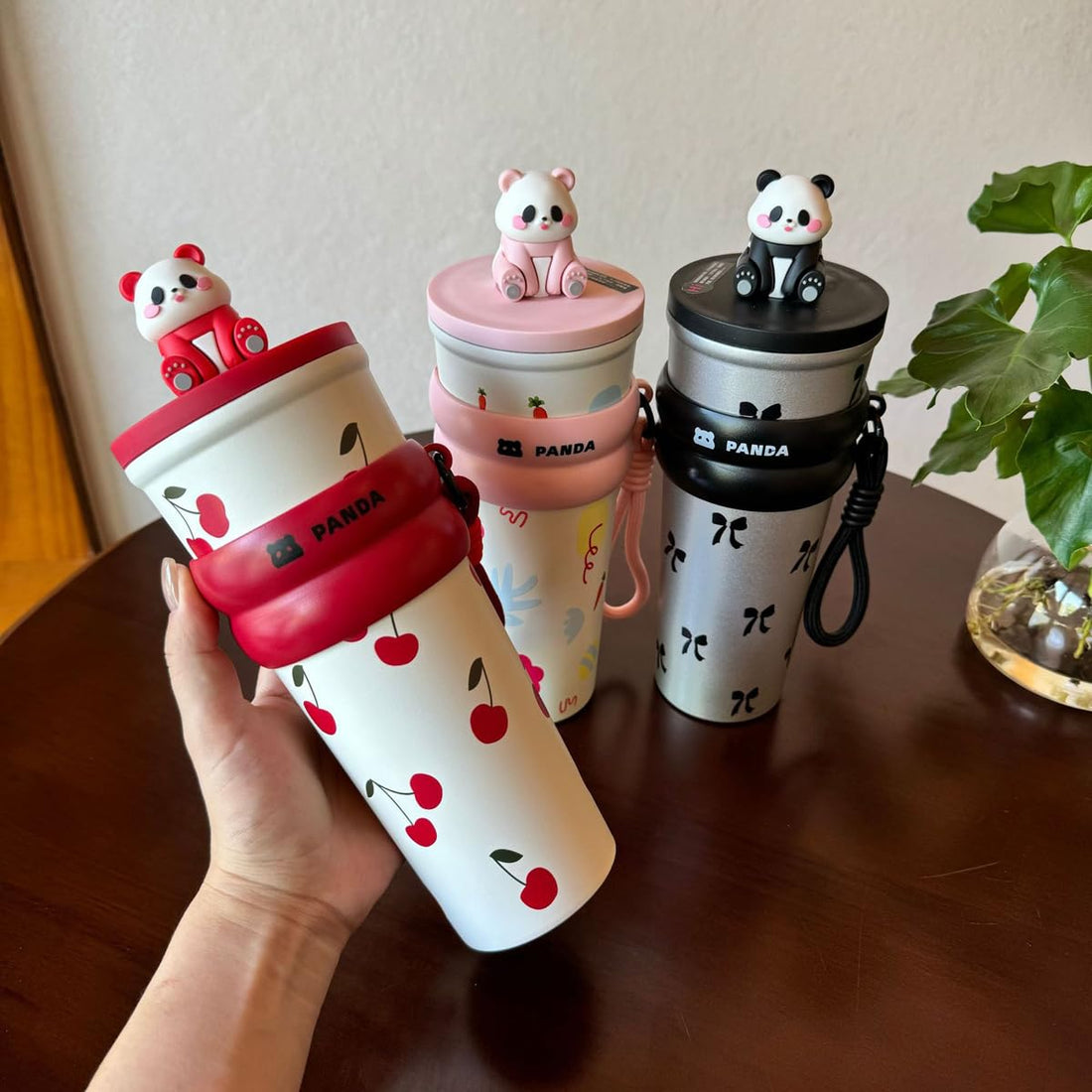 Mini Muffets Pookie Panda Stainless Steel Sipper with Attached Strap
